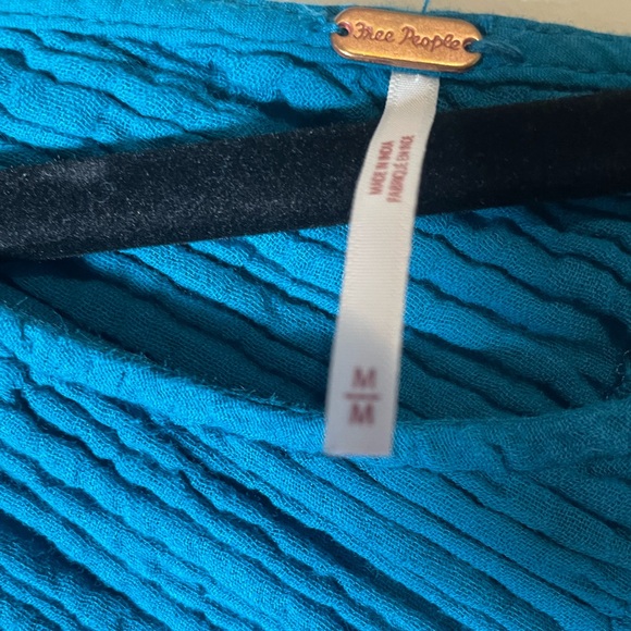 Free People Blurred Lines Midi Dress Blue Dark Teal Sz M 100% Cotton Gauze Sexy - Picture 14 of 15